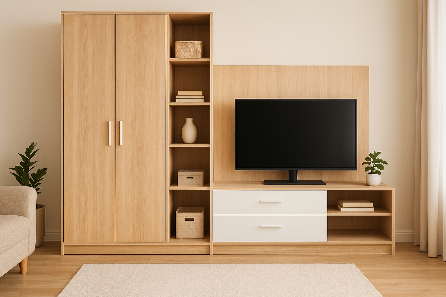 Özel Ölçü Gardrop ve TV Ünitesi ile Fonksiyonel Yaşam Alanları